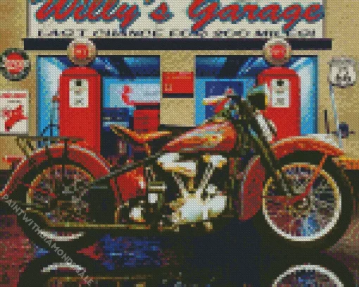 harley davidson in gas station Diamond With Numbers