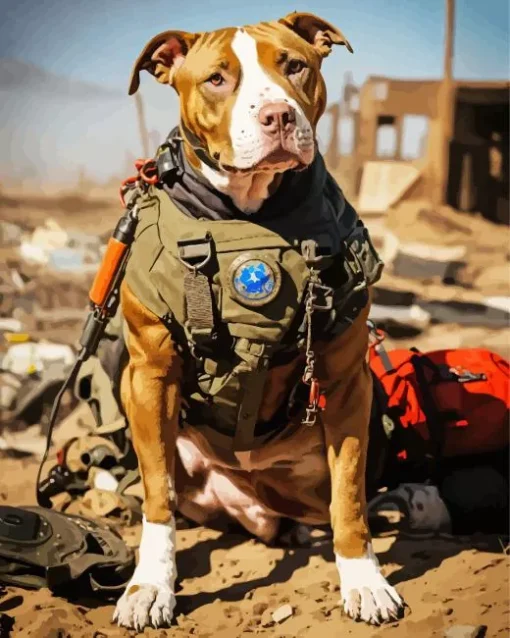 Military Pit Bull Diamond Painting