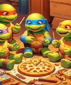 ninja turtles eating pizza Diamond Paints