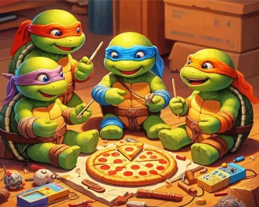 ninja turtles eating pizza Diamond Paints