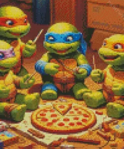 ninja turtles eating pizza Diamond With Numbers