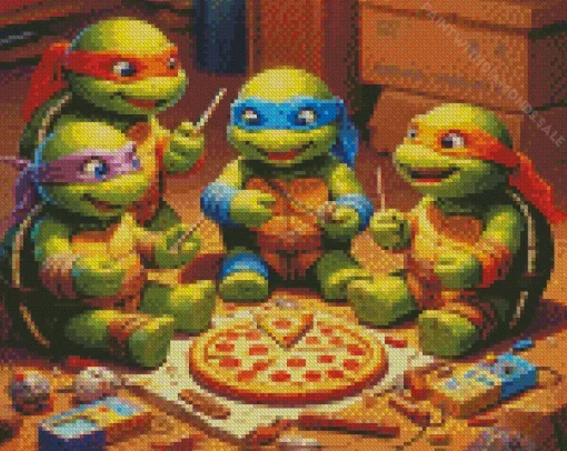 ninja turtles eating pizza Diamond With Numbers