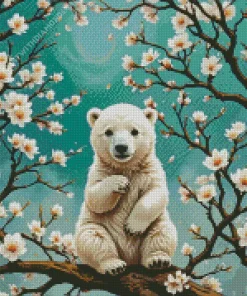 Polar Bear And Almond Blossom Diamond Painting