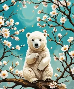 Polar Bear And Almond Blossom Diamond Painting