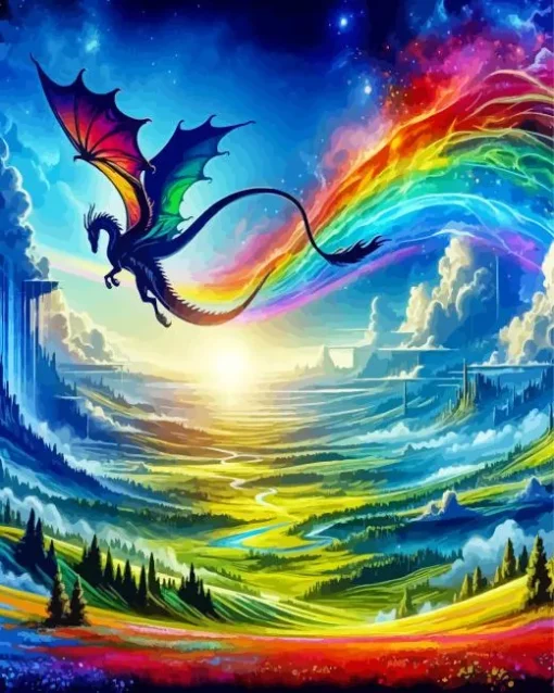 rainbow dragon flying Diamond Paintings