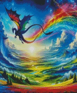 rainbow dragon flying Diamond Paints