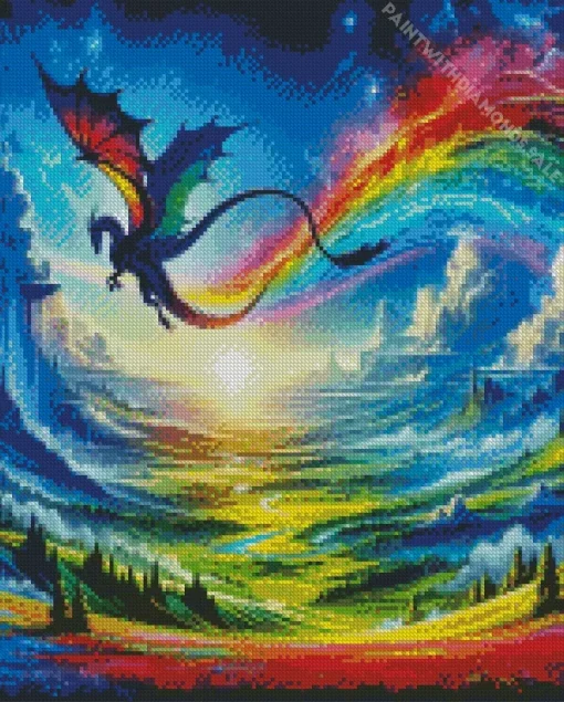 rainbow dragon flying Diamond Paints