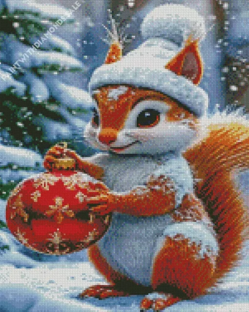 Cute Squirrel Christmas Morning Diamond Painting