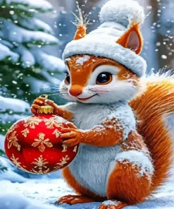 Cute Squirrel Christmas Morning Diamond Painting