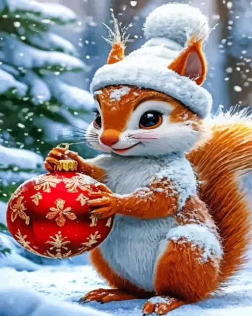 Cute Squirrel Christmas Morning Diamond Painting