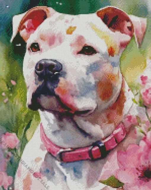 White Pit bull Diamond Painting