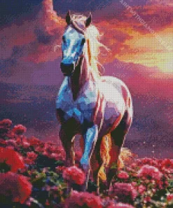 Arabian Horse And Pink Flowers Diamond Painting