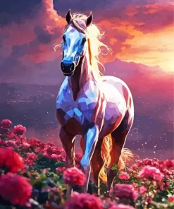 Arabian Horse And Pink Flowers Diamond Painting