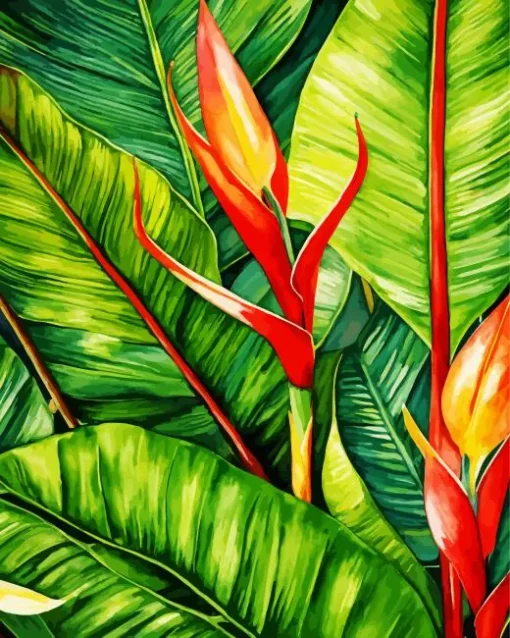 Bird Of Paradise Large Leaves Diamond Painting