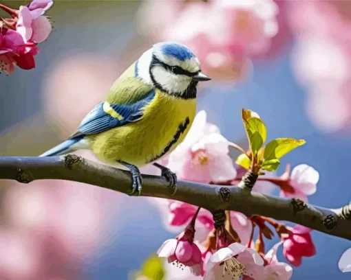 Blue Tit And Blossoms Diamond Painting