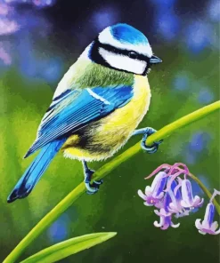 Blue Tit And Purple Flower Diamond Painting