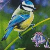 Blue Tit And Purple Flower Diamond Painting