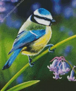 Blue Tit And Purple Flower Diamond Painting