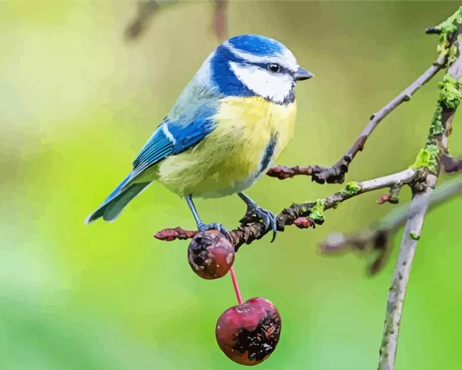 Blue Tit bird on a branch Diamond By Numbers Blue Tit Bird On A Branch Diamond Painting