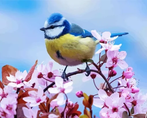 Blue Tit And Blossom Diamond Painting