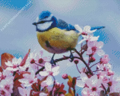 Blue Tit And Blossom Diamond Painting