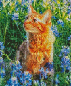 Bluebonnet Field And Cat Diamond Painting