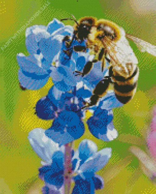 Bluebonnet Flower And Honey Bee Diamond Painting