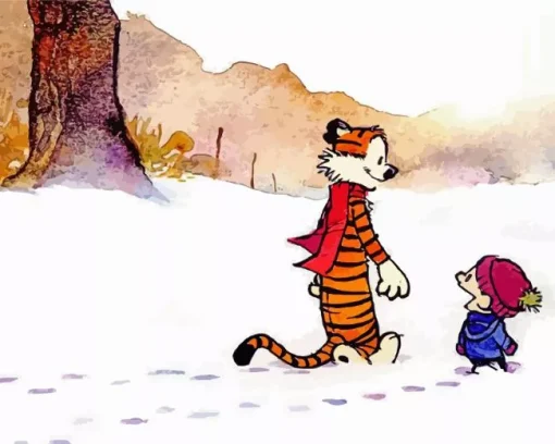 Calvin And Hobbes Walking In Snow Diamond Painting