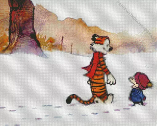 Calvin And Hobbes Walking In Snow Diamond Painting