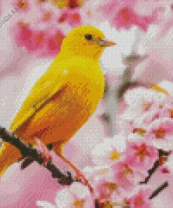 Canary Bird And Cherry Blossoms Diamond Painting