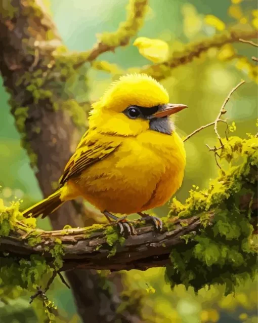 Canary Bird With Black Eyes Diamond Painting