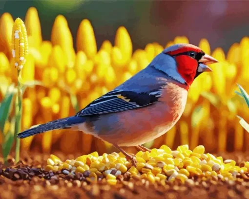 Carduelis Bird And Corn Seeds Diamond Painting