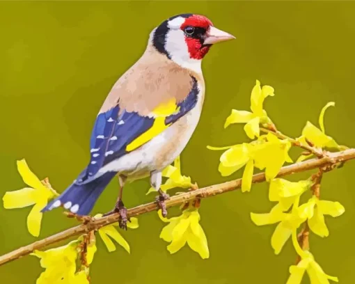 Carduelis Bird On Yellow Flowers Diamond Painting