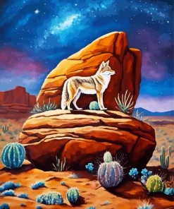 Coyote And Galaxy Sky Diamond Painting