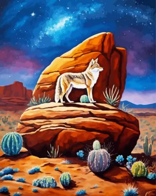 Coyote And Galaxy Sky Diamond Painting