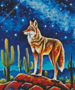 Coyote And Starry Night Diamond Painting