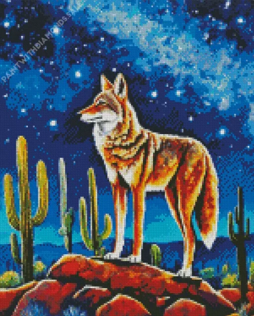 Coyote And Starry Night Diamond Painting