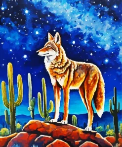 Coyote And Starry Night Diamond Painting