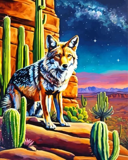 Coyote In Desert Diamond Painting