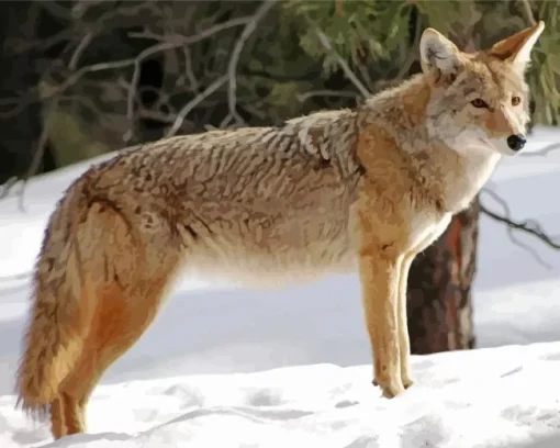 Coyote Standing In Snow Diamond Painting