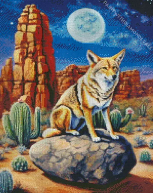 Coyote With Moonlight Diamond Painting