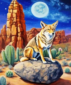 Coyote With Moonlight Diamond Painting