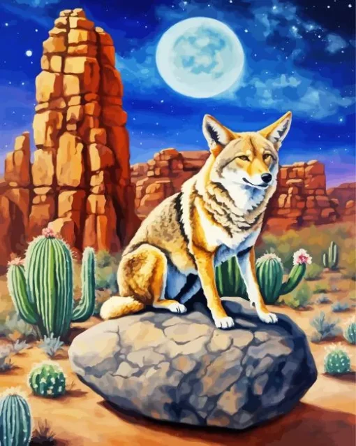 Coyote With Moonlight Diamond Painting