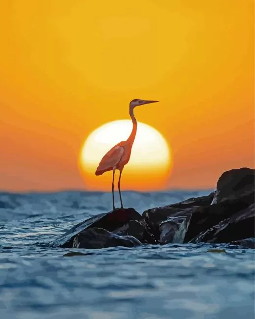 Great Egret and sunset Diamond Paintings Great Egret And Sunset Diamond Painting