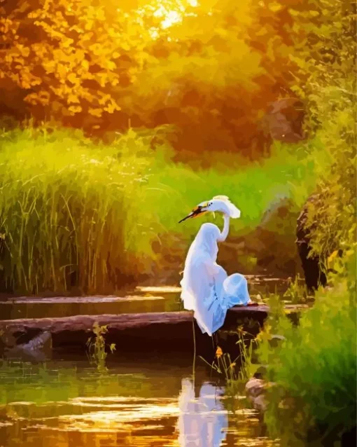 Great Egret Resting Diamond Painting