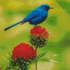 Indigo Bunting And Red Flower Diamond Painting