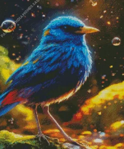 Indigo Bunting And Water Splash Diamond Painting