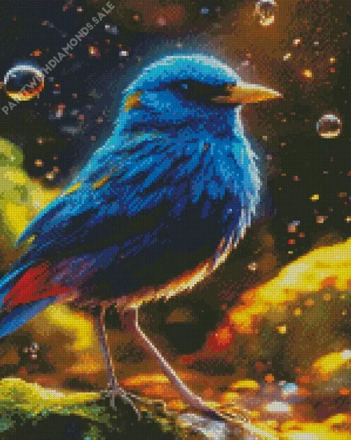 Indigo Bunting And Water Splash Diamond Painting