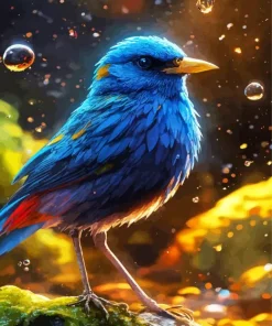 Indigo Bunting And Water Splash Diamond Painting