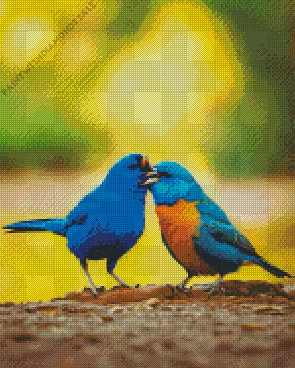 Indigo Bunting birds couple Diamond By Numbers Indigo Bunting Birds Couple Diamond Painting